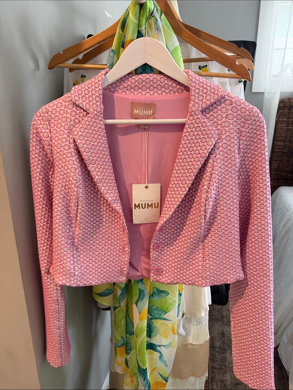 Show Me Your Mumu Pink Textured Cropped Blazer